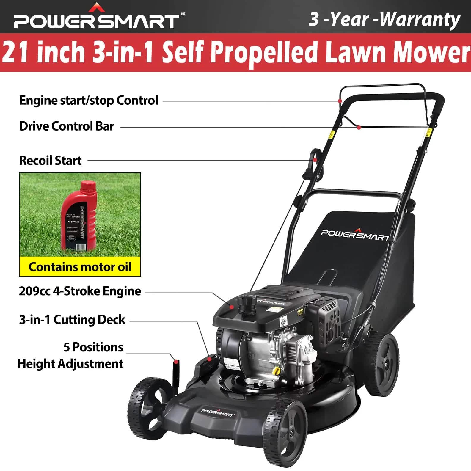 Gas Powered Self-Propelled Lawn Mower